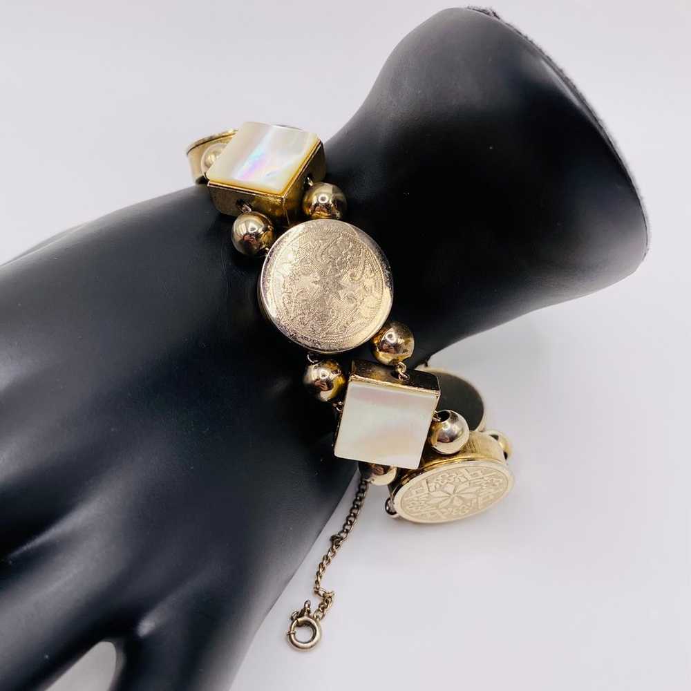 Vintage Victorian Style Slide Charm Bracelet Gold… - image 11