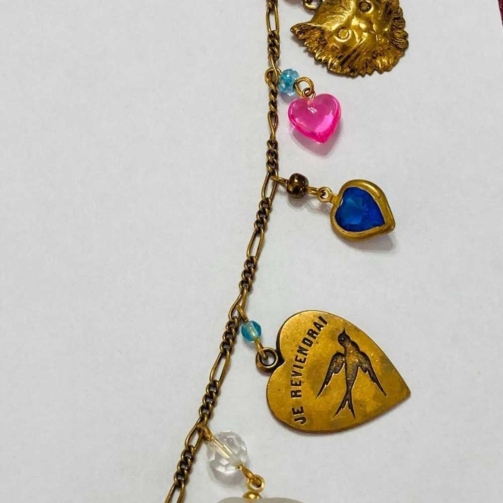 Vintage Pididdly Links heart bird cat charm neckl… - image 4