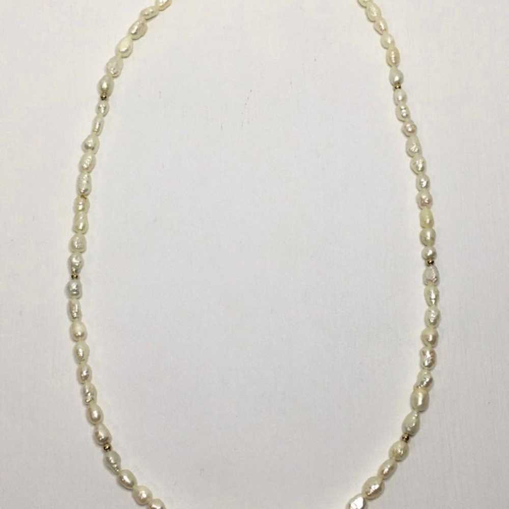 Vintage 14k gold bead pearl necklace - image 2