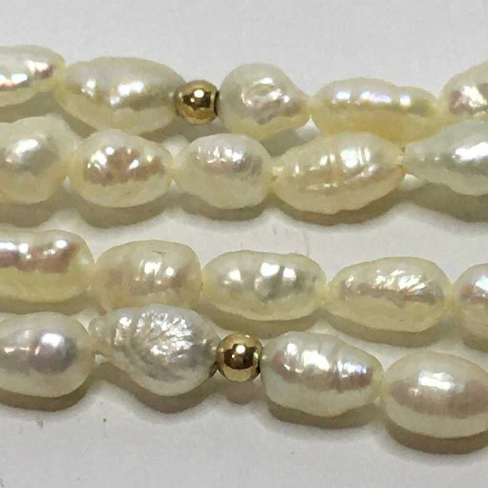 Vintage 14k gold bead pearl necklace - image 4