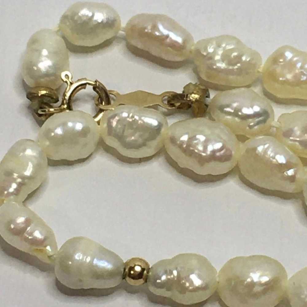 Vintage 14k gold bead pearl necklace - image 6