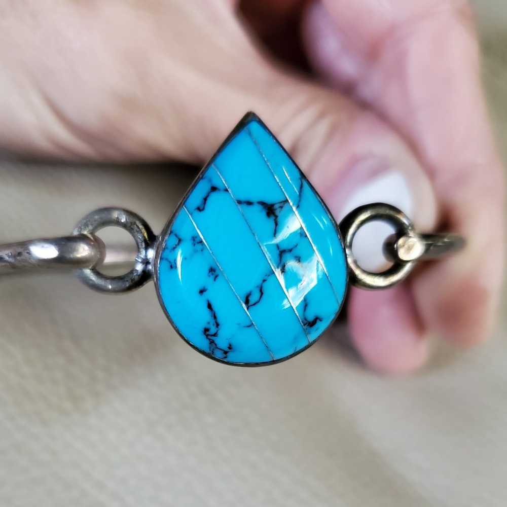 Taxco Mexico Signed Teardrop Turquoise Sterling S… - image 1