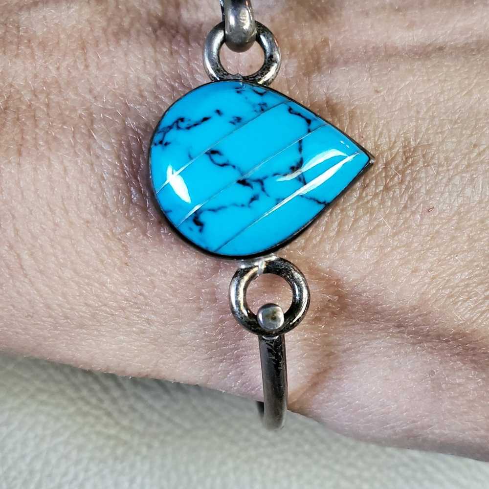 Taxco Mexico Signed Teardrop Turquoise Sterling S… - image 3