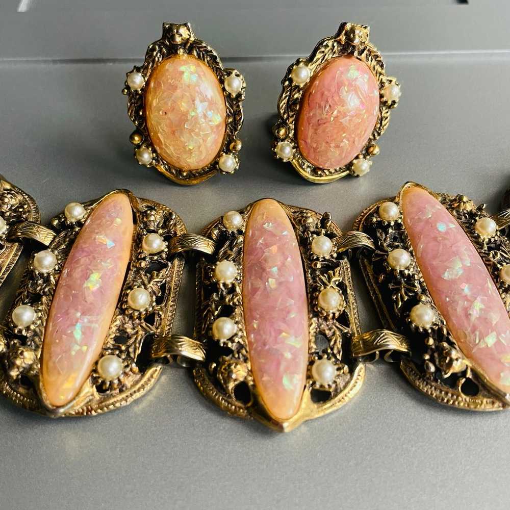 Vintage Selro Confetti Pink Faux Opal, Pearls Gol… - image 3