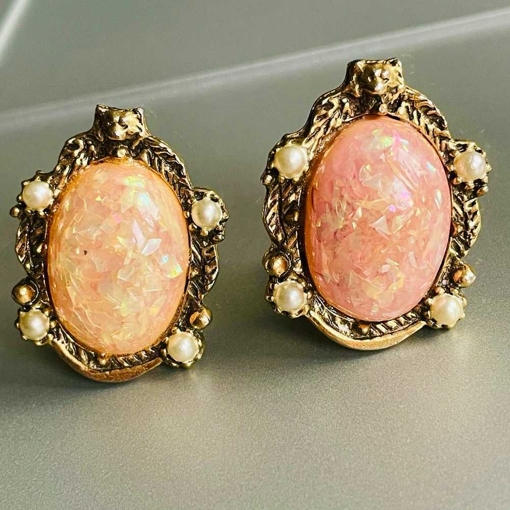 Vintage Selro Confetti Pink Faux Opal, Pearls Gol… - image 7