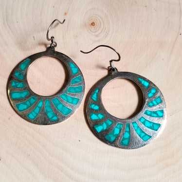 Sterling Silver 925 Turquoise Dangle Earrings - image 1