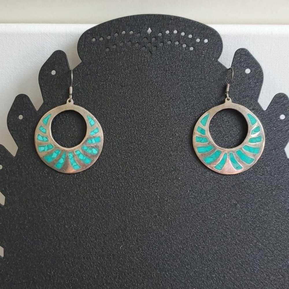 Sterling Silver 925 Turquoise Dangle Earrings - image 2