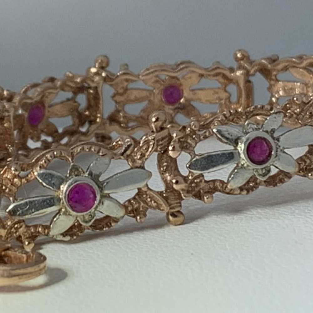 Gold Sterling Silver Bracelet Ruby Rare - image 5