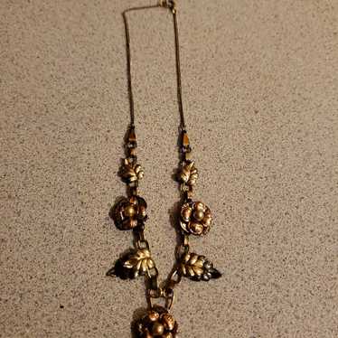 Gold filled floral rhinestone necklace 12k