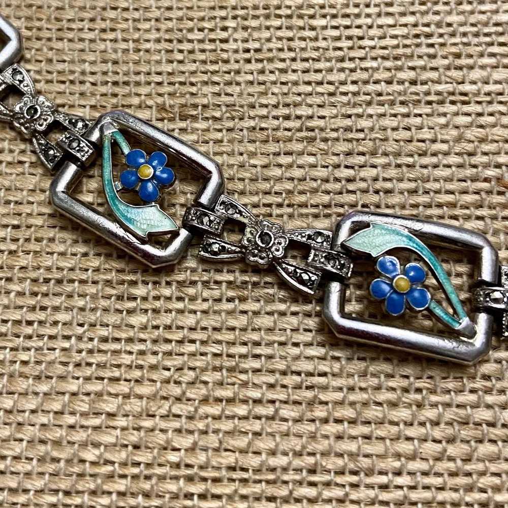 Sterling & Blue Enamel Flower Bracelet, Sterling … - image 5