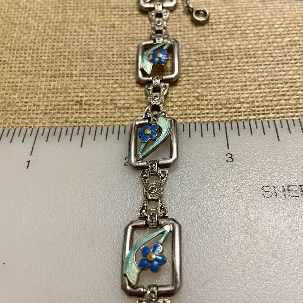 Sterling & Blue Enamel Flower Bracelet, Sterling … - image 6