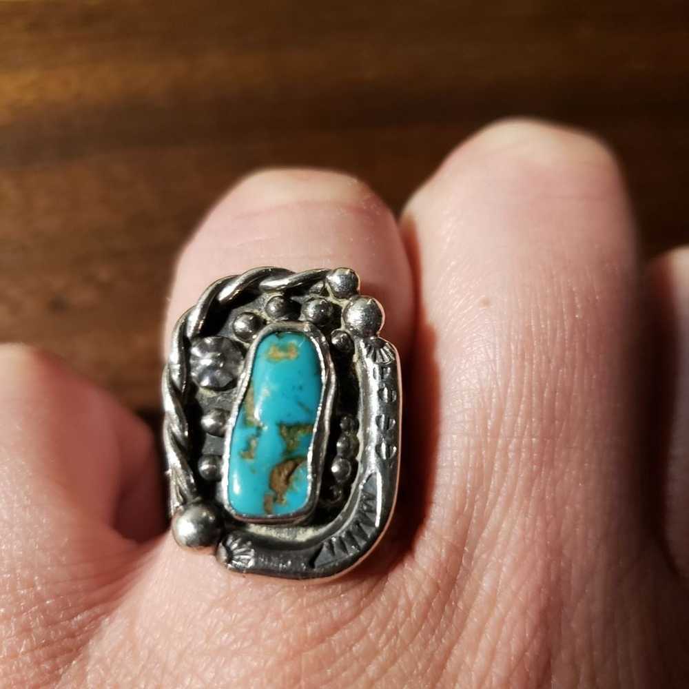 Vintage Sterling Silver Turquoise Ring - image 2