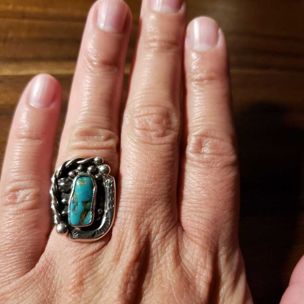 Vintage Sterling Silver Turquoise Ring - image 3