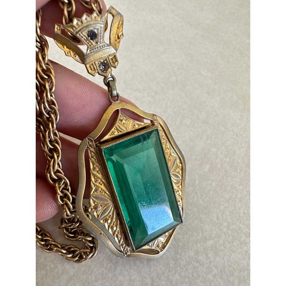 Antique 1930s Art Deco yellow gold gilt emerald g… - image 5