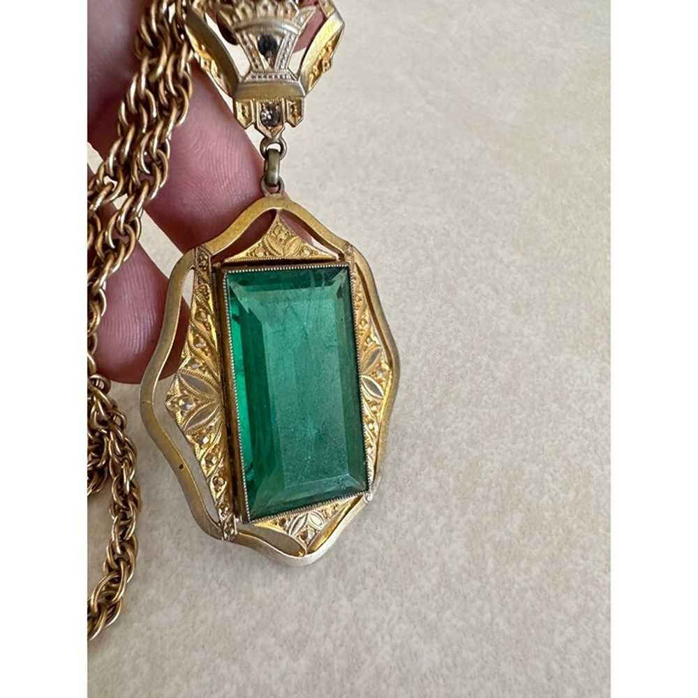 Antique 1930s Art Deco yellow gold gilt emerald g… - image 6