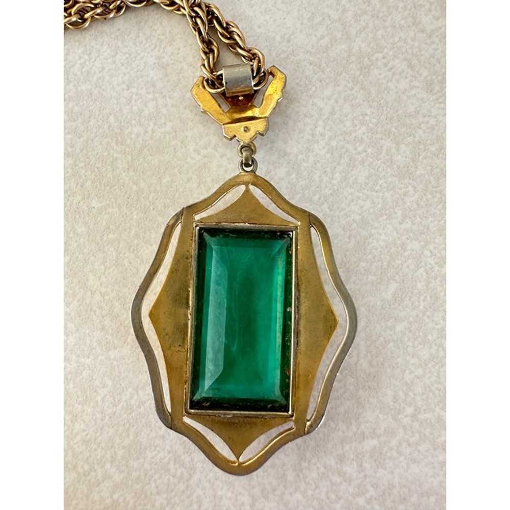 Antique 1930s Art Deco yellow gold gilt emerald g… - image 7