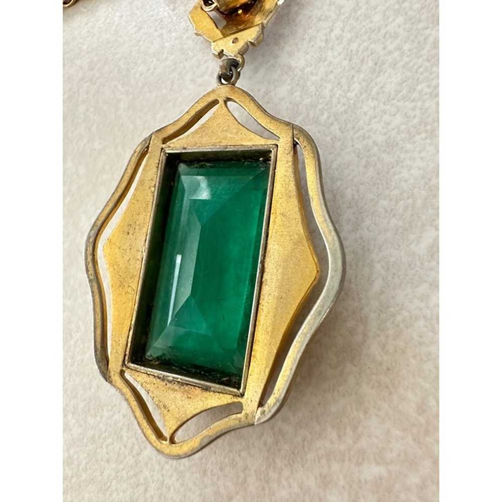 Antique 1930s Art Deco yellow gold gilt emerald g… - image 8