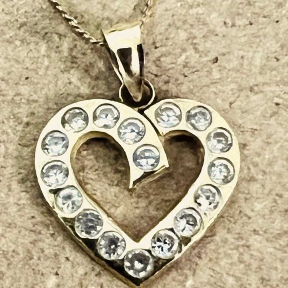 14K Yellow Gold CZ Heart Pendant - image 6