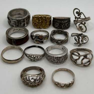 Lot of 14 sterling silver rings, many signed, verm