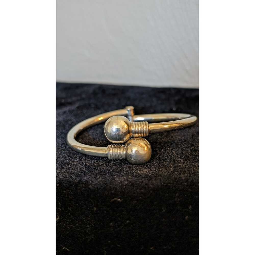 Vintage 925 Sterling Silver Hinged Ball Bangle St… - image 5