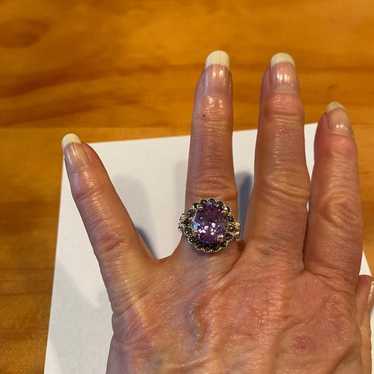 Vintage Sterling Silver Amethyst Rhinestone Ring - image 1