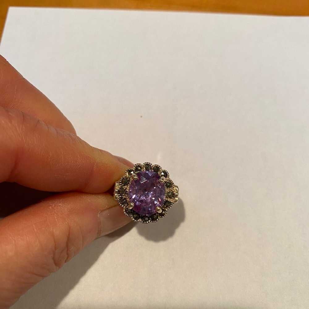 Vintage Sterling Silver Amethyst Rhinestone Ring - image 2