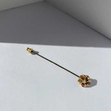 Vintage Diamond 14K Yellow Gold Diamond Flower Pin - image 1