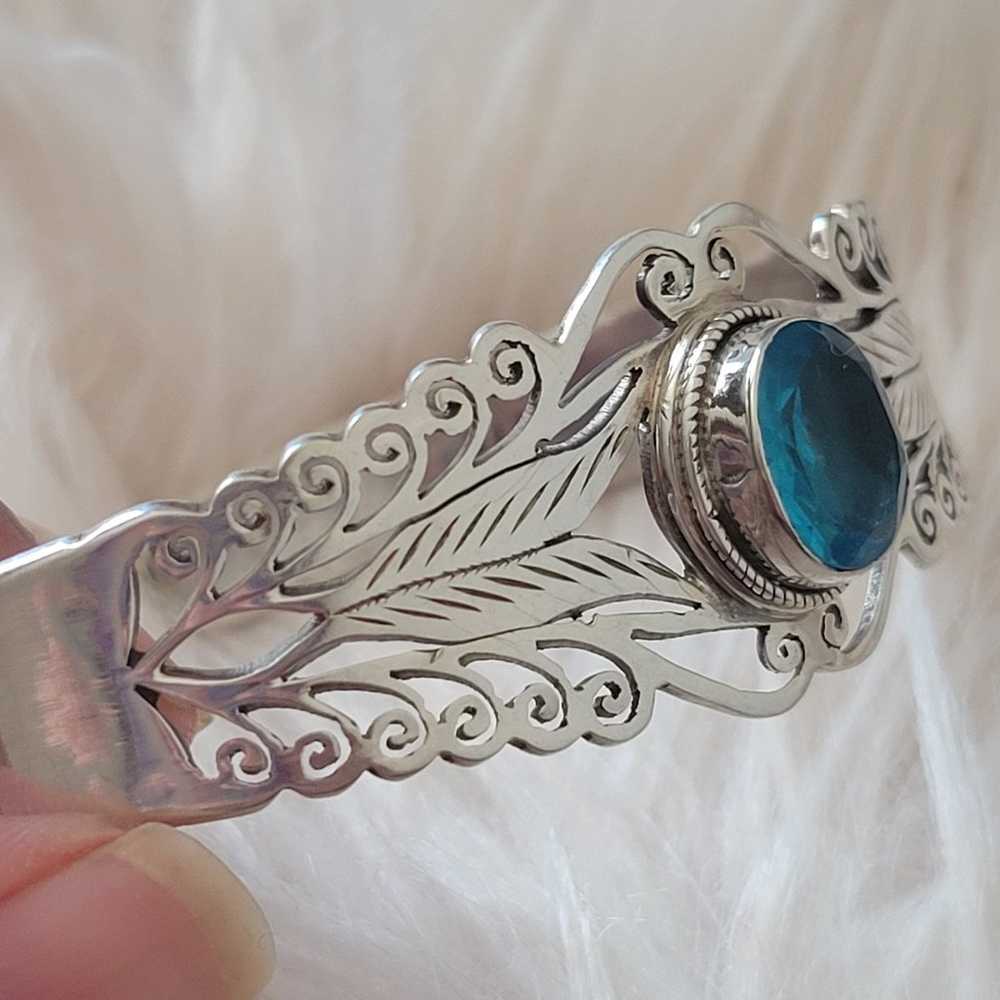 Vintage handmade 925 sterling silver & blue topaz… - image 2