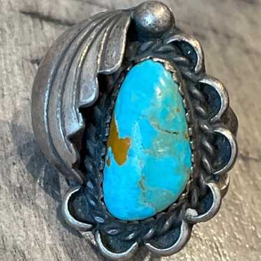 Old pawn heavy sterling silver turquoise s6.75 ri… - image 1