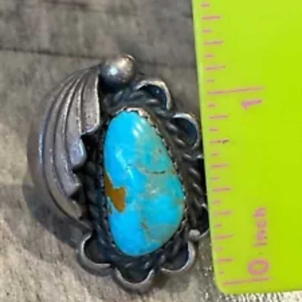 Old pawn heavy sterling silver turquoise s6.75 ri… - image 3