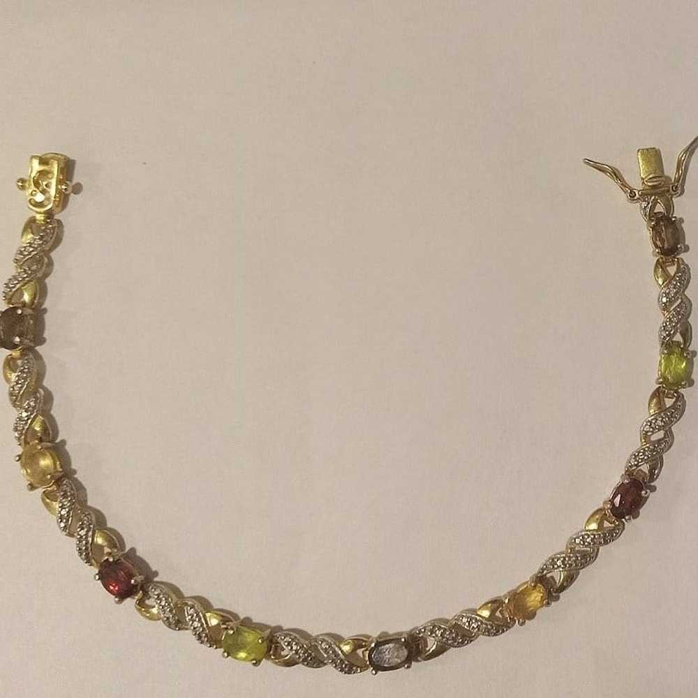 18k yellow gold vermeil multi gem stone genuine d… - image 1