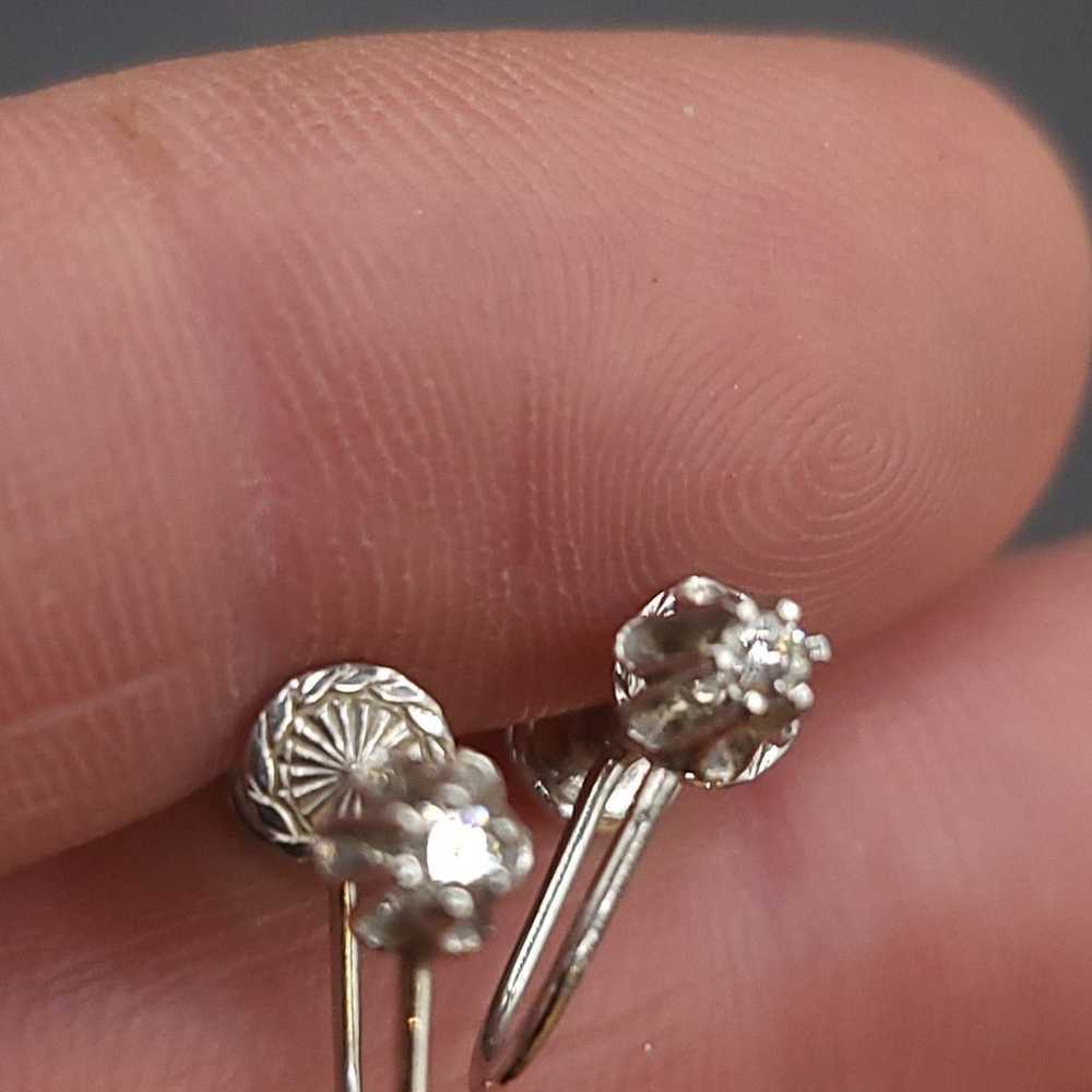 VTG  10K WHITE GOLD DIAMOND EARRINGS - image 2