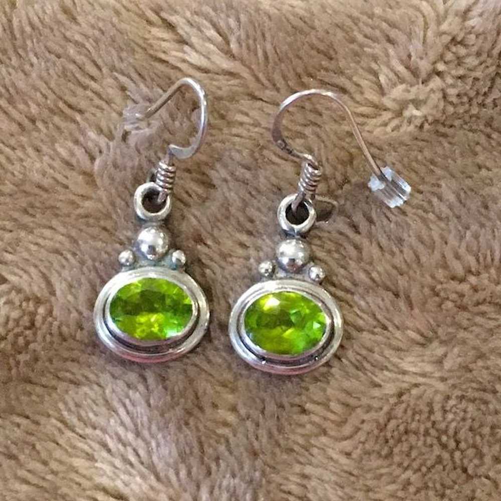 VTG Green Peridot Sterling Silver Drop Earrings - image 1