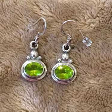 VTG Green Peridot Sterling Silver Drop Earrings - image 1