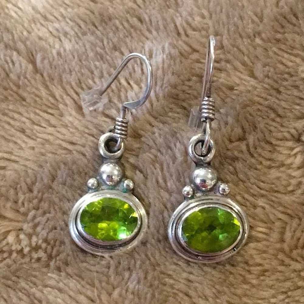 VTG Green Peridot Sterling Silver Drop Earrings - image 3