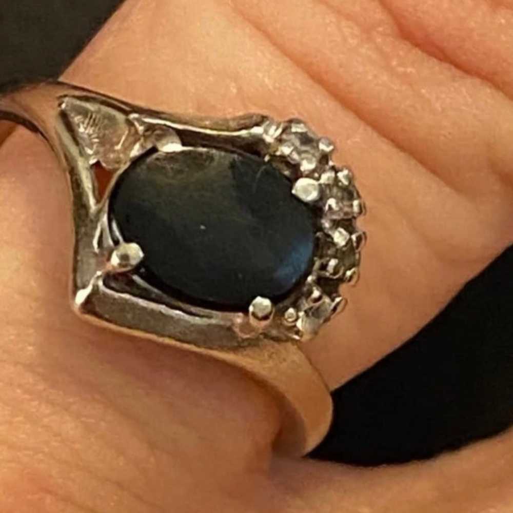 Vintage 10K White Gold Black Agate & Diamond Ring - image 6