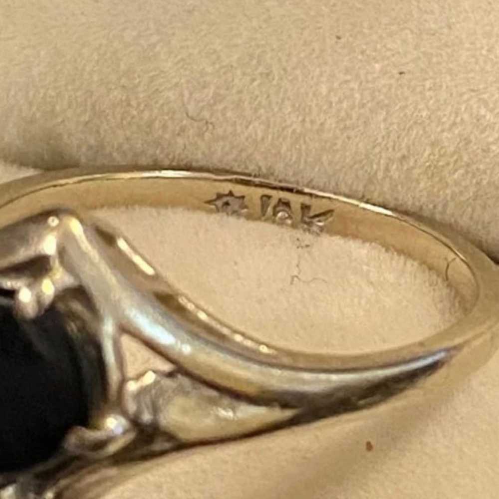 Vintage 10K White Gold Black Agate & Diamond Ring - image 7