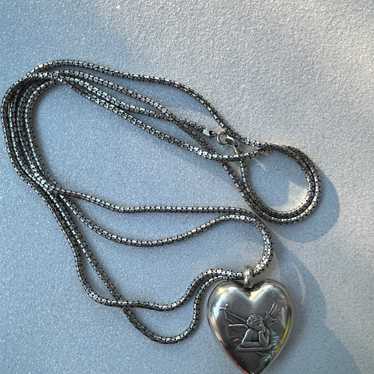 Victorian Cupid sterling silver pendant and neckl… - image 1