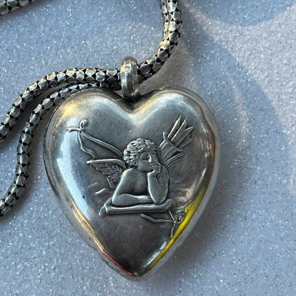 Victorian Cupid sterling silver pendant and neckl… - image 2