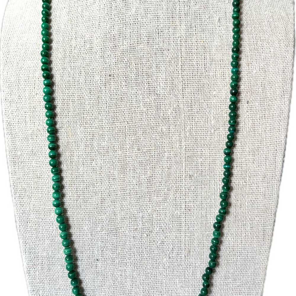 Vintage Malachite Pearl and 14k Gold Beaded Neckl… - image 2