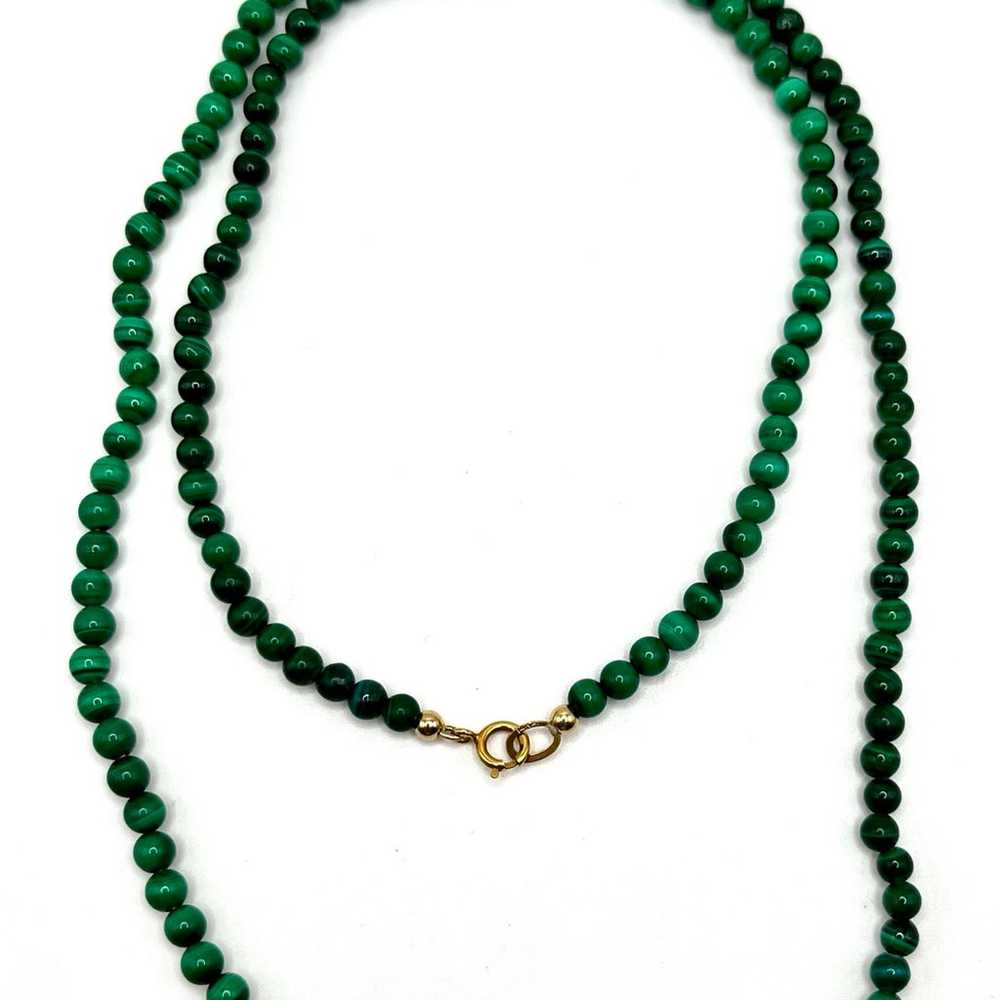 Vintage Malachite Pearl and 14k Gold Beaded Neckl… - image 6