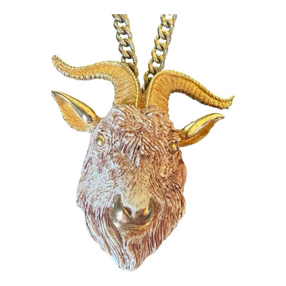 Vintage Razza Resin Carved Ram Head Necklace - image 1