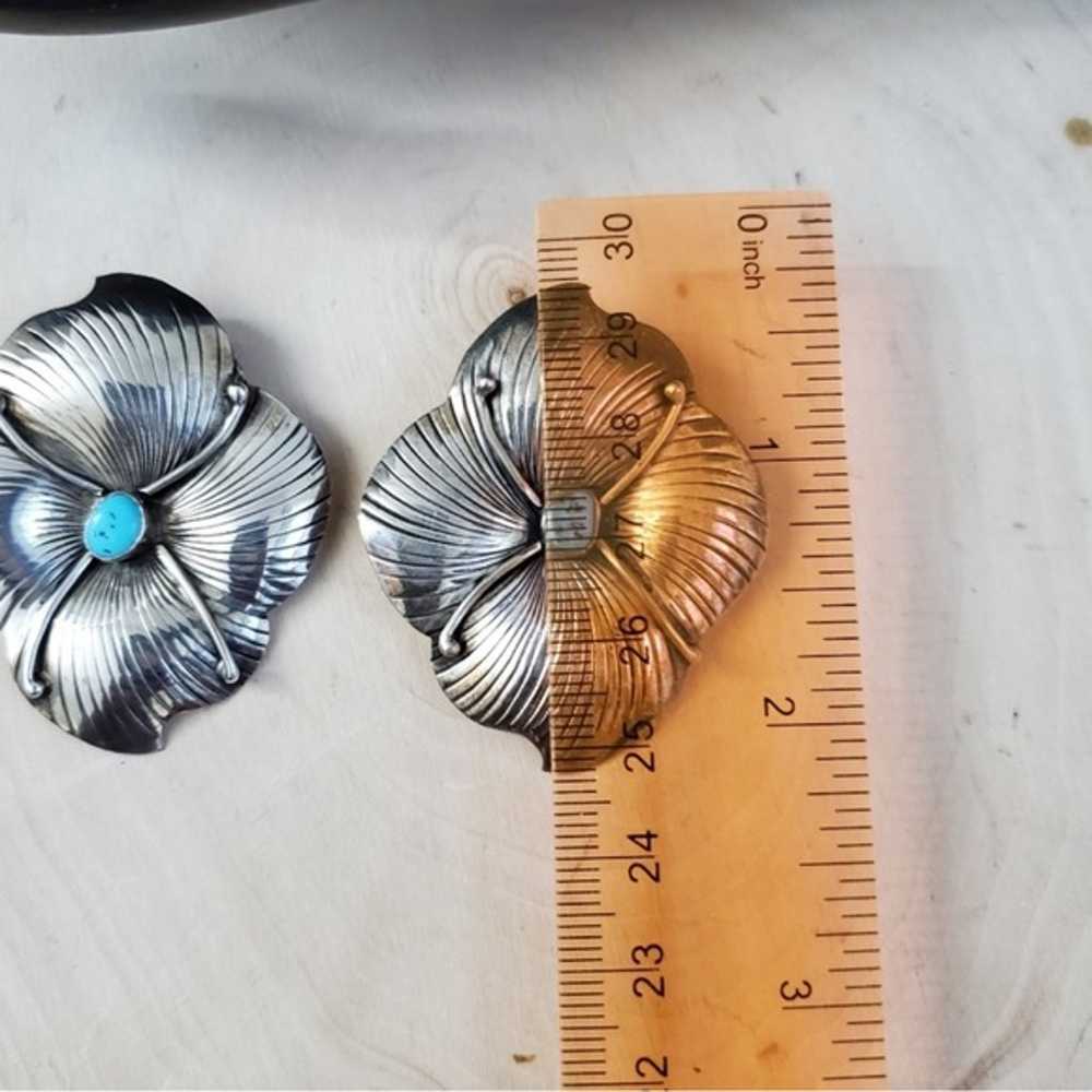 Sterling Silver 925 Turquoise Flower Earrings - image 2