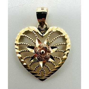 Vintage 14k Rose Gold And Gold Rose Heart Pendant… - image 1