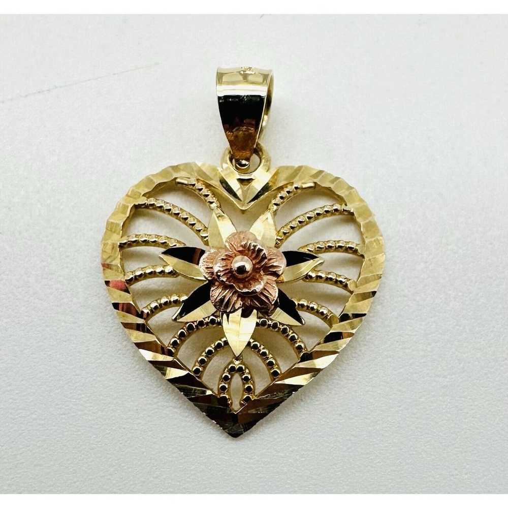 Vintage 14k Rose Gold And Gold Rose Heart Pendant… - image 2