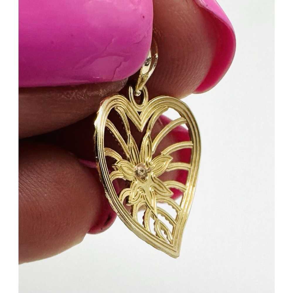 Vintage 14k Rose Gold And Gold Rose Heart Pendant… - image 6