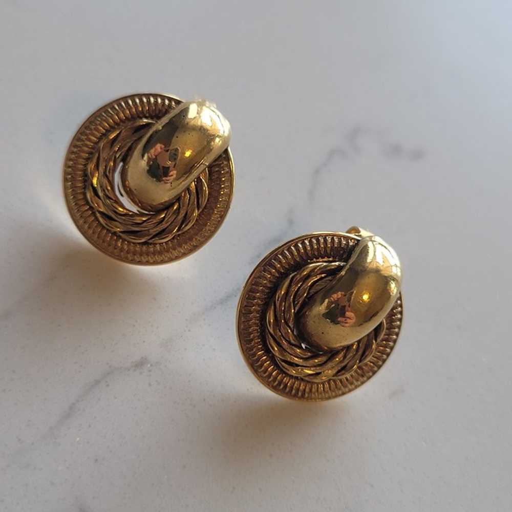 Womens Estate Vintage Earrings Knotted Gold Plated - image 1