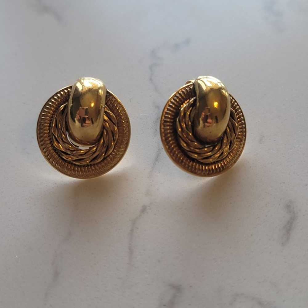 Womens Estate Vintage Earrings Knotted Gold Plated - image 2