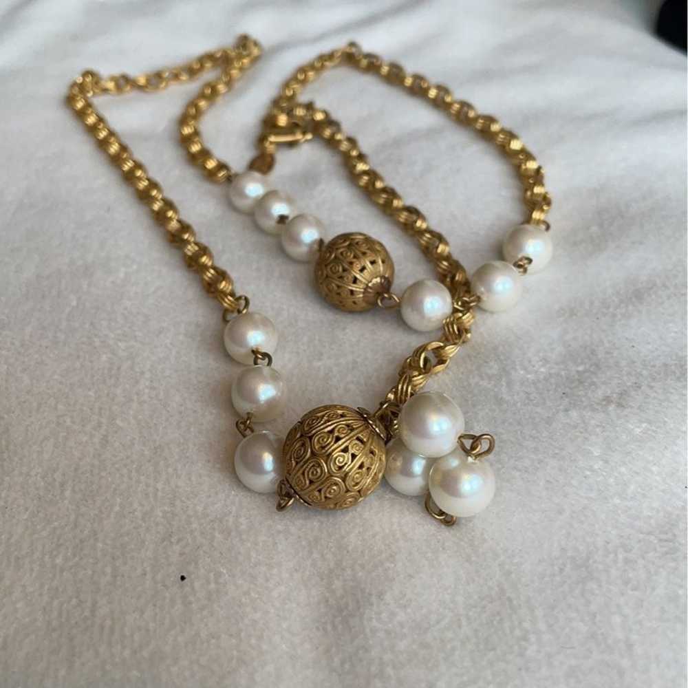 Miriam Haskell 36" vintage gold and pearl necklace - image 5