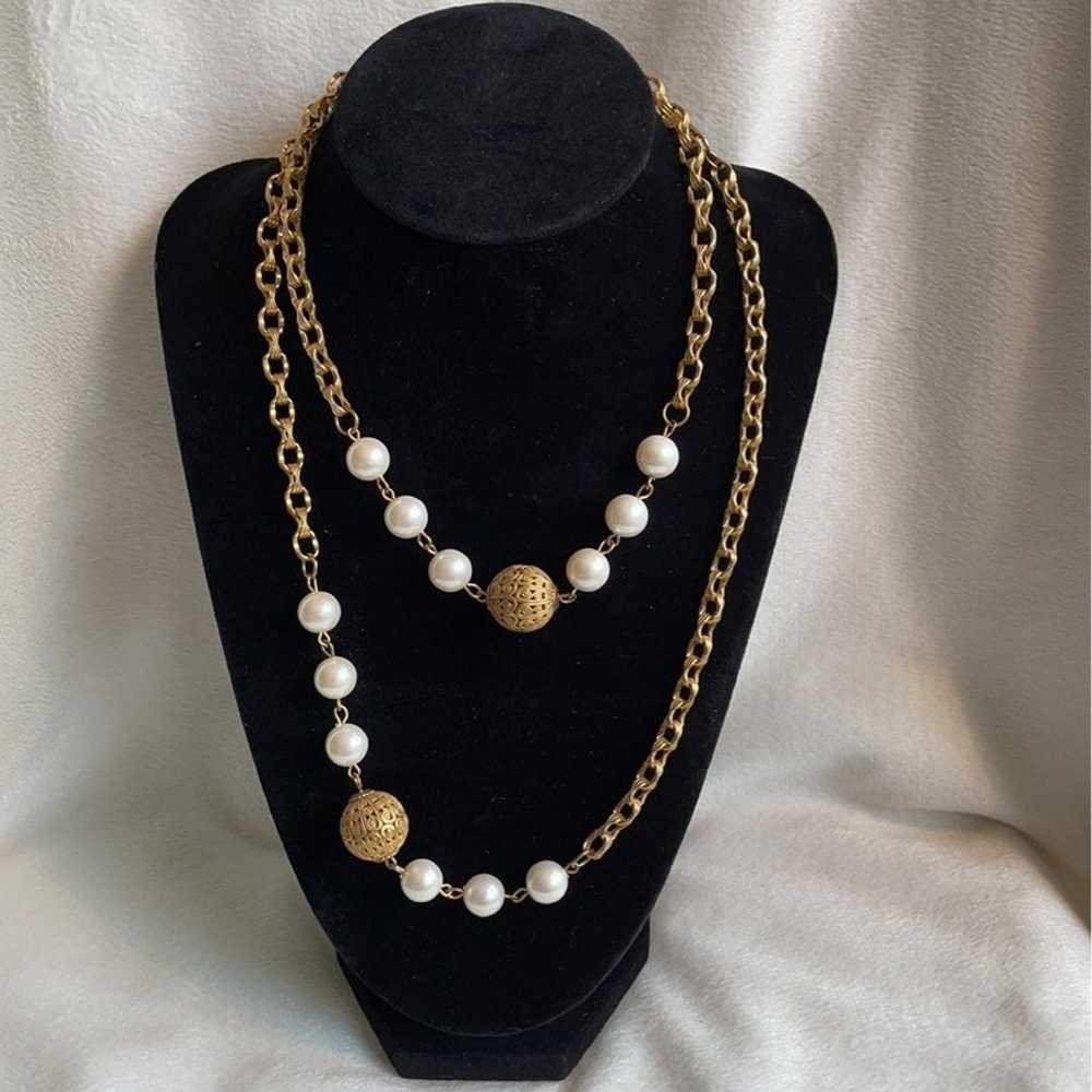 Miriam Haskell 36" vintage gold and pearl necklace - image 6